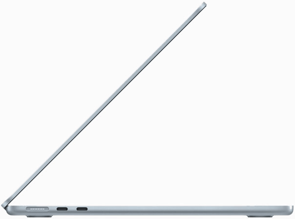 Side view of MacBook Air in Sky Blue color